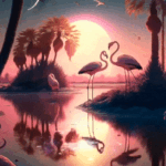 Фламинго на закате солнца