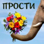 Слон с букетом цветов