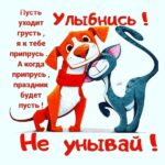 рыжая собака с синим котом