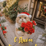 Кот с цветами