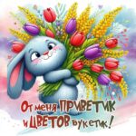 Кролик с тюльпанами